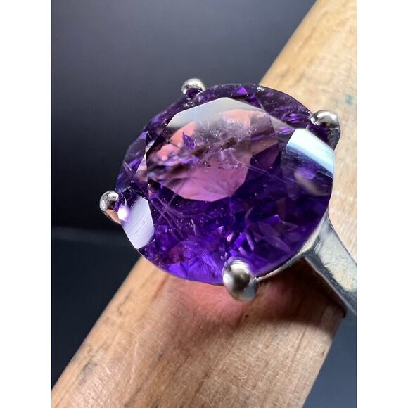 Vintage Samuel Aaron amethyst solitaire sterling silver ring size 7 - Picture 9 of 16